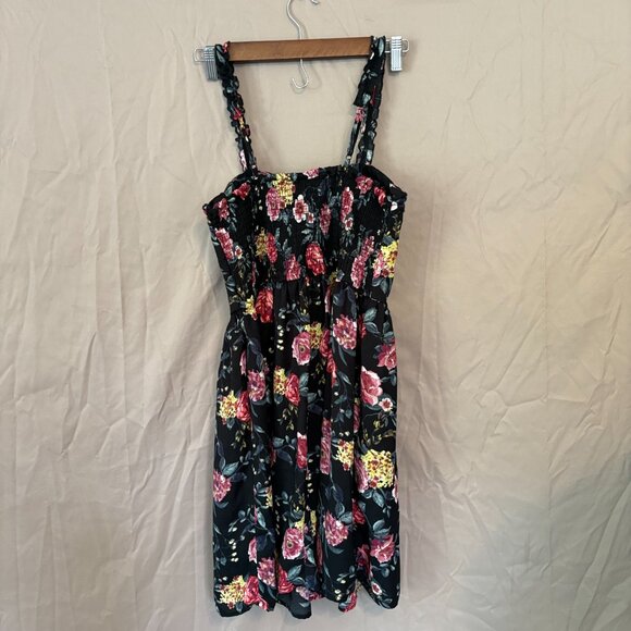 Xhilaration Pink and Yellow Floral/Black Summer Dress Adjustable Straps Small - Picture 8 of 9